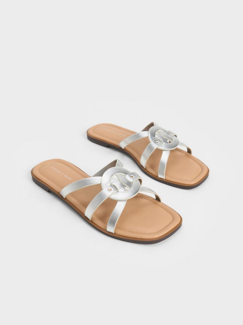 Σαγιοναρεσ Charles And Keith Ring Detail strappy Flats ασημι | 82365-QNYV