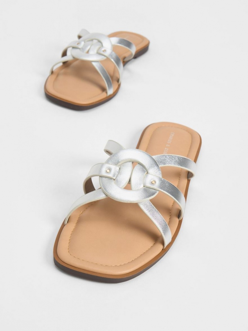 Σαγιοναρεσ Charles And Keith Ring Detail strappy Flats ασημι | 82365-QNYV