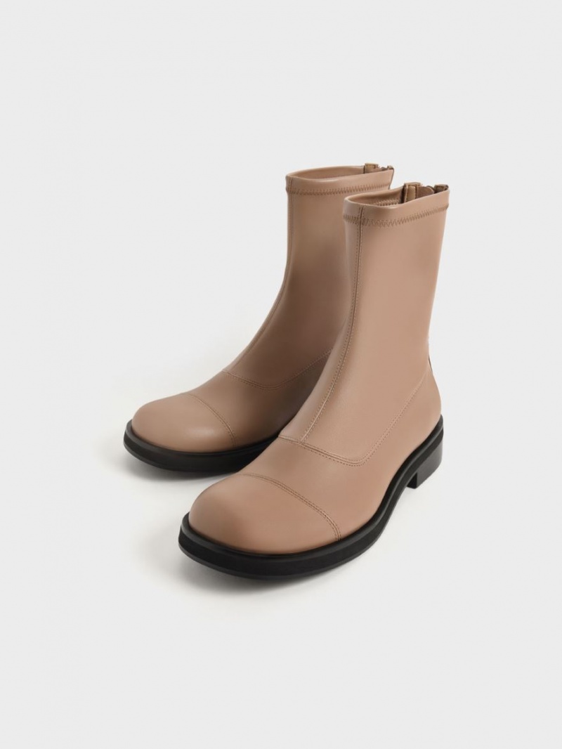 Μποτακια Charles And Keith Round toe Zip-Up καφε | 49602-ZJNL