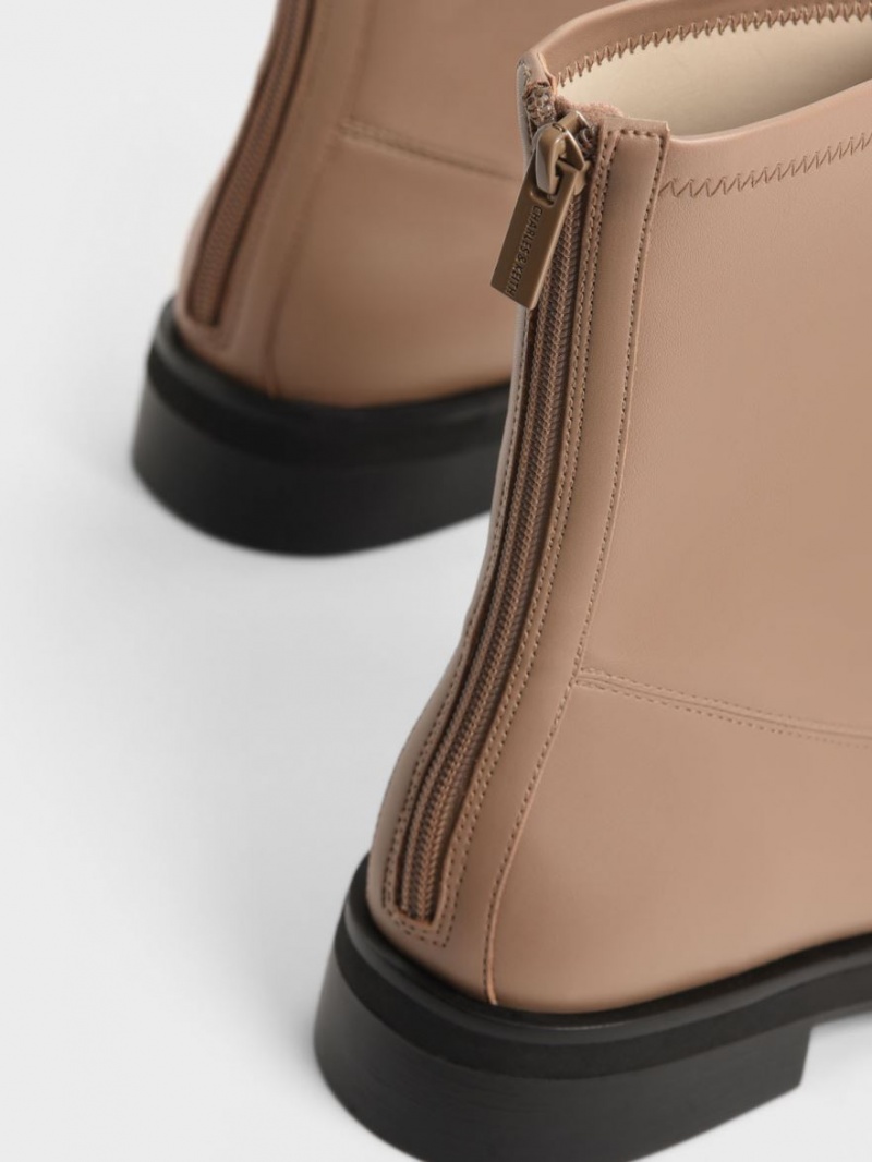 Μποτακια Charles And Keith Round toe Zip-Up καφε | 49602-ZJNL