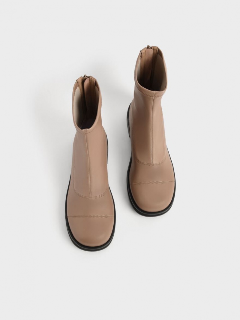 Μποτακια Charles And Keith Round toe Zip-Up καφε | 49602-ZJNL