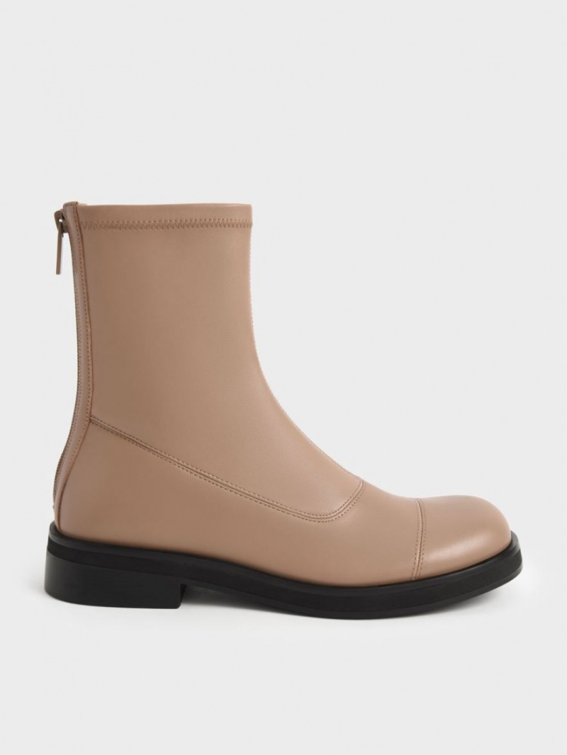 Μποτακια Charles And Keith Round toe Zip-Up καφε | 49602-ZJNL