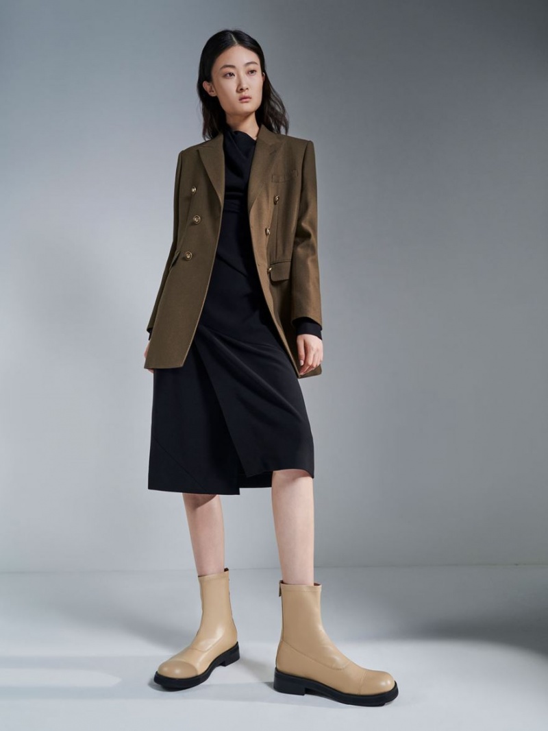 Μποτακια Charles And Keith Round toe Zip-Up Μπεζ | 72681-TLPX