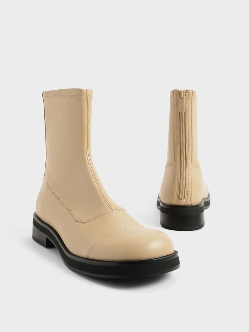 Μποτακια Charles And Keith Round toe Zip-Up Μπεζ | 72681-TLPX