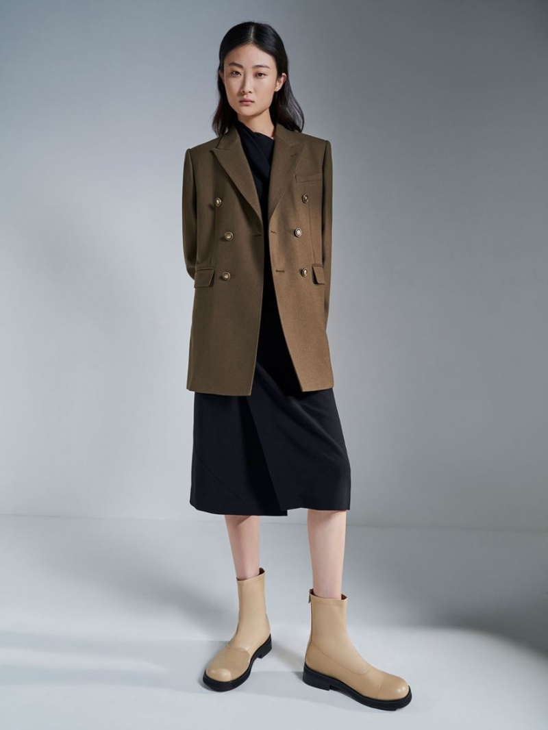 Μποτακια Charles And Keith Round toe Zip-Up Μπεζ | 72681-TLPX