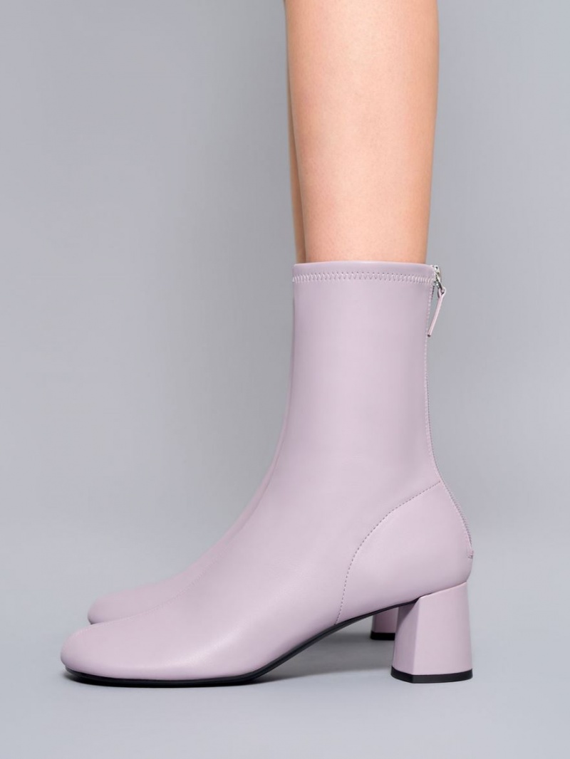 Μποτακια Charles And Keith Round-toe Zip-Up μωβ | 32507-GEFR