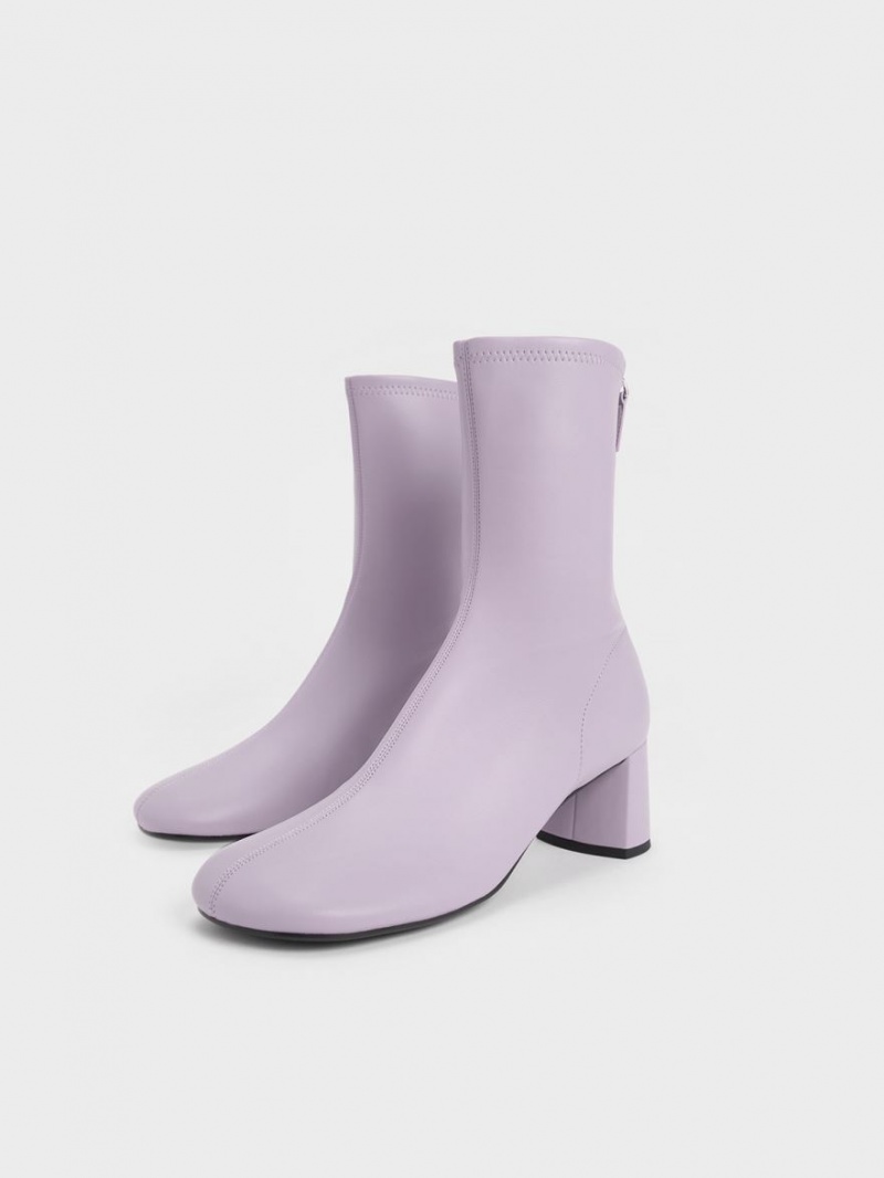 Μποτακια Charles And Keith Round-toe Zip-Up μωβ | 32507-GEFR