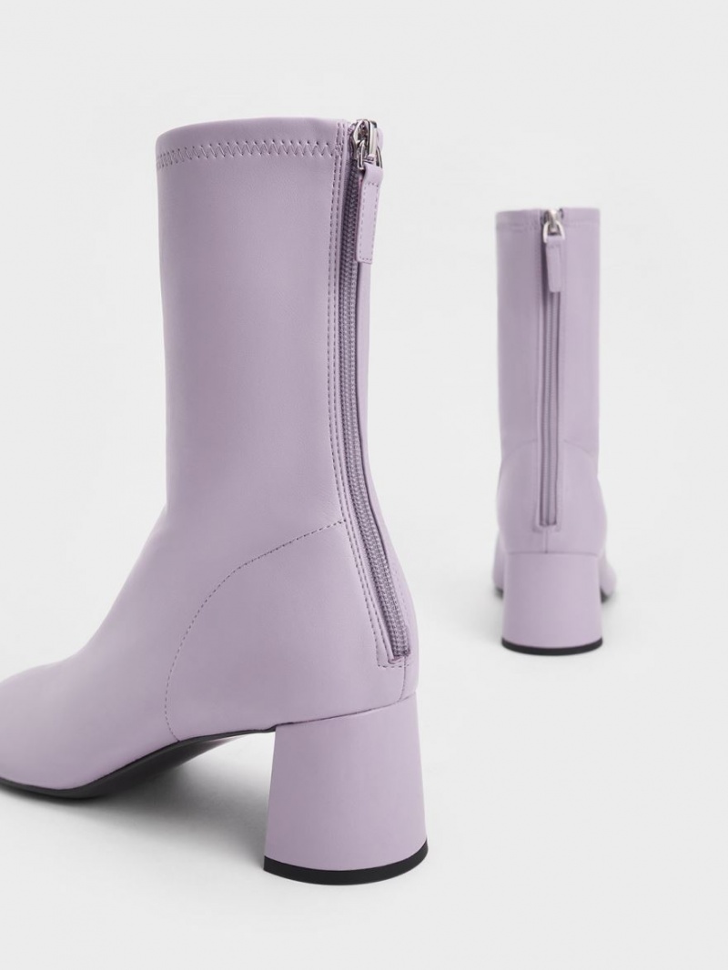 Μποτακια Charles And Keith Round-toe Zip-Up μωβ | 32507-GEFR