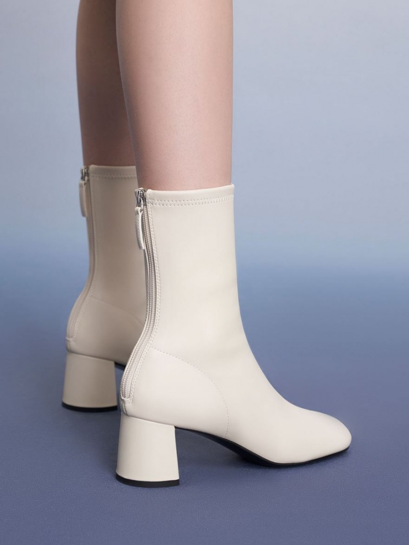 Μποτακια Charles And Keith Round-toe Zip-Up ασπρα | 81764-PIZG