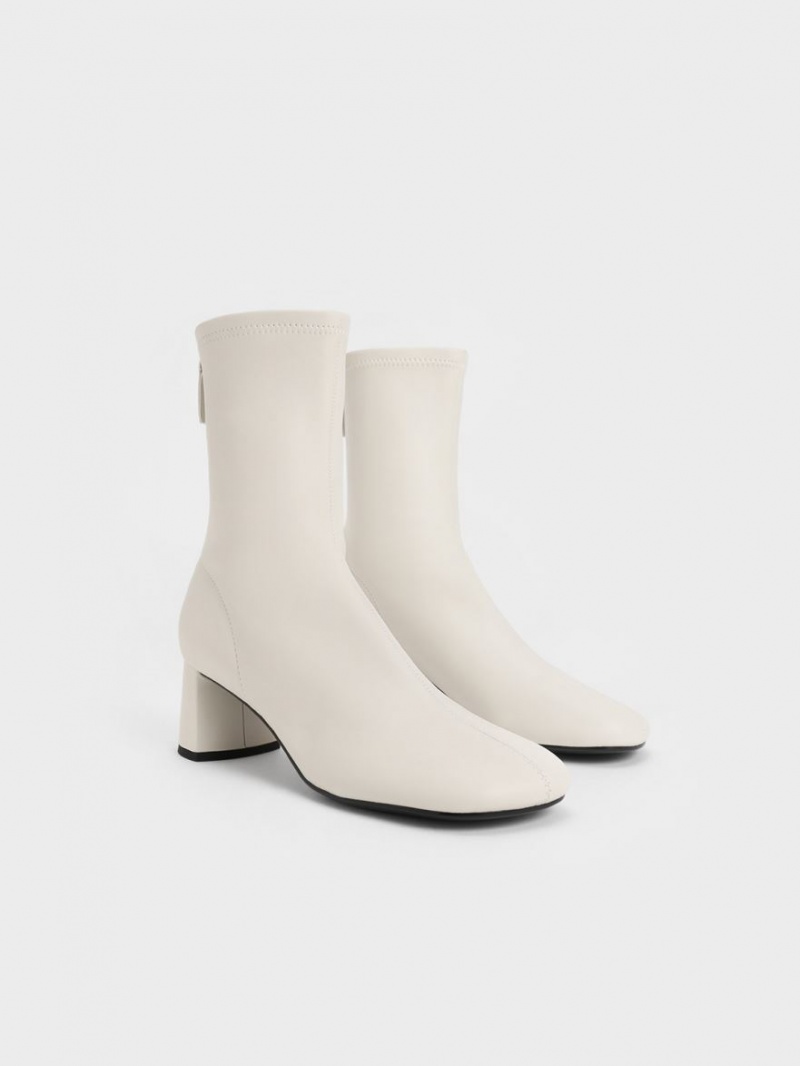 Μποτακια Charles And Keith Round-toe Zip-Up ασπρα | 81764-PIZG