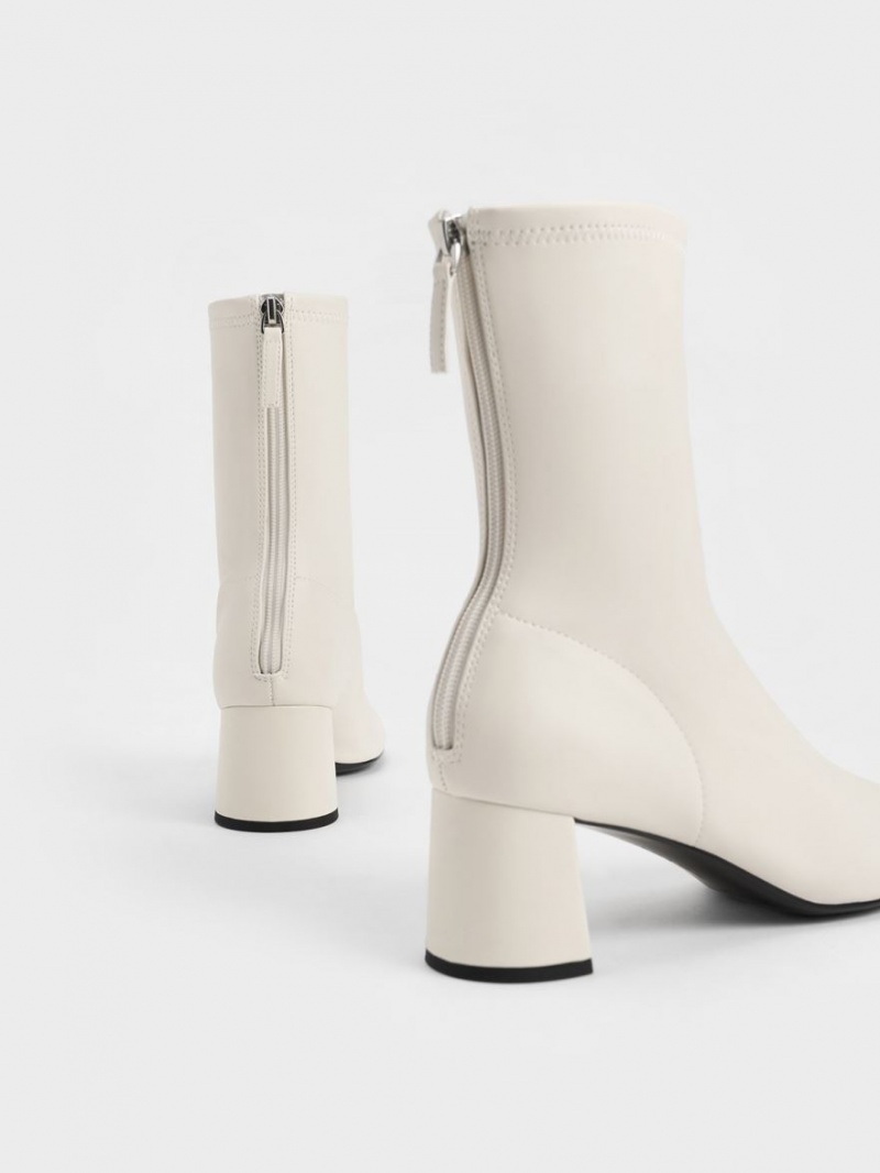 Μποτακια Charles And Keith Round-toe Zip-Up ασπρα | 81764-PIZG