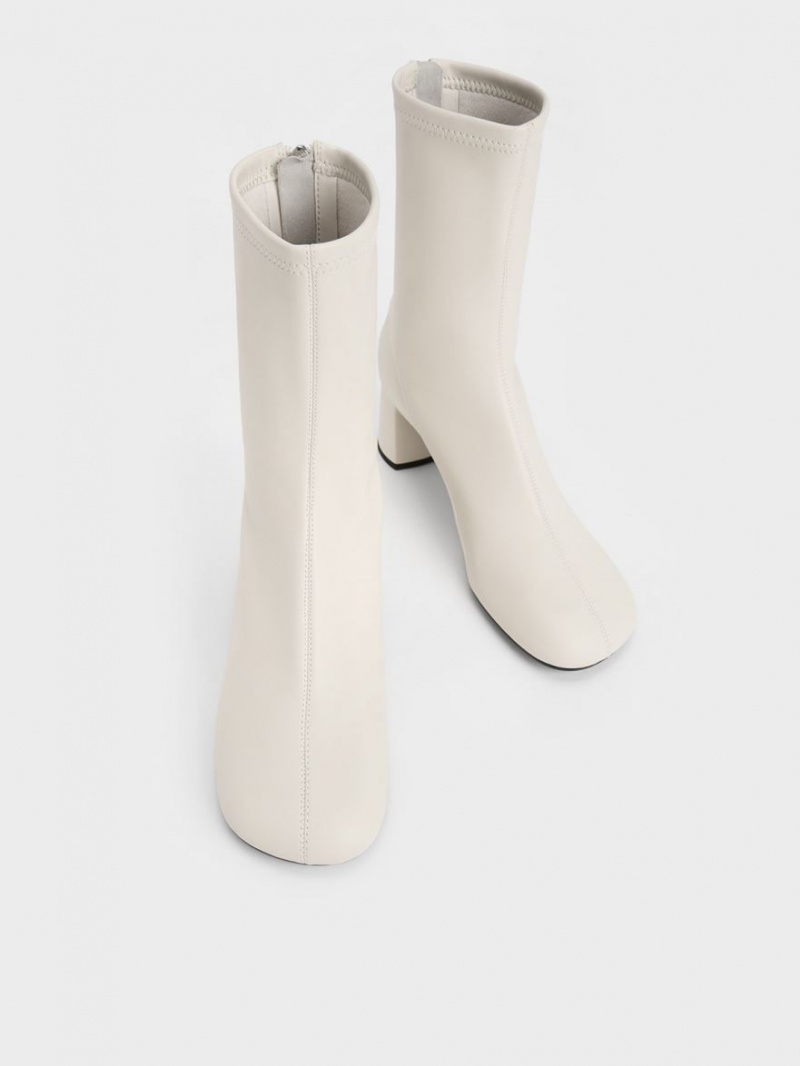 Μποτακια Charles And Keith Round-toe Zip-Up ασπρα | 81764-PIZG