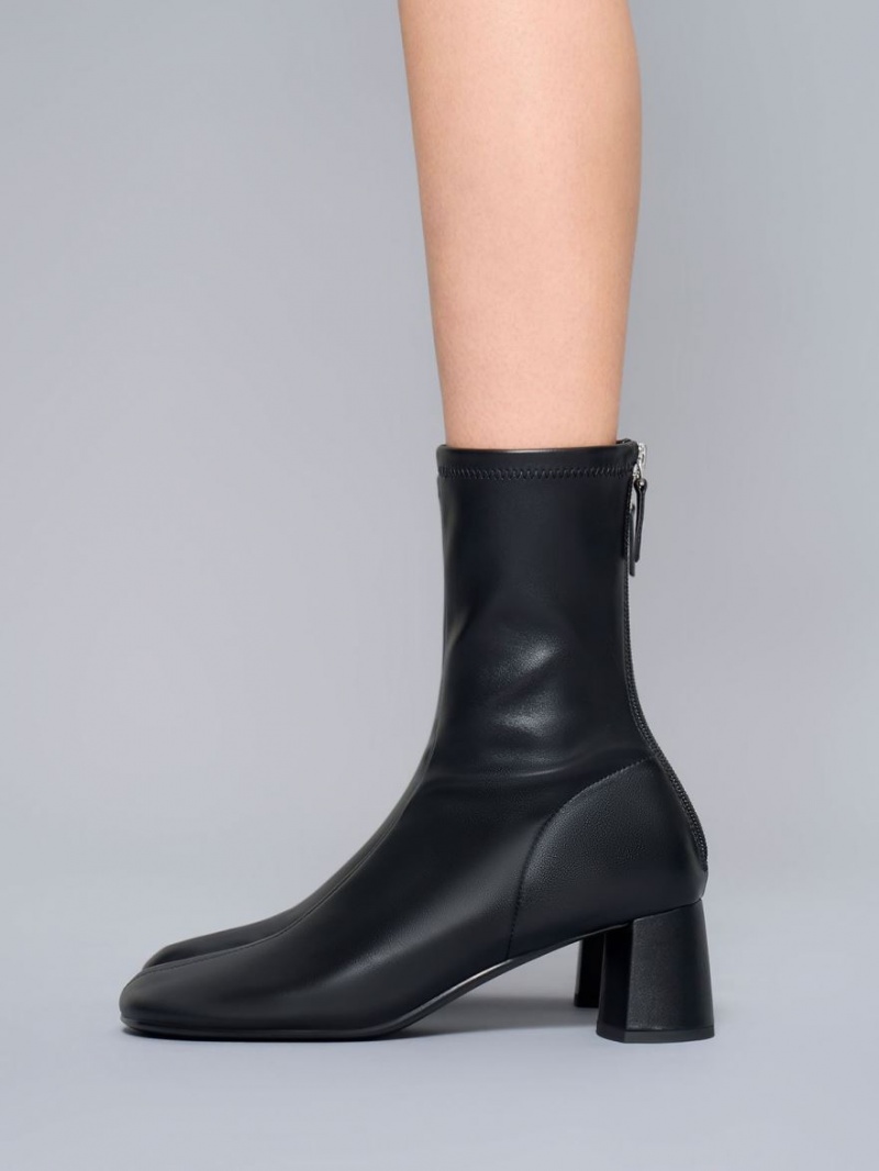 Μποτακια Charles And Keith Round-toe Zip-Up μαυρα | 89672-MJRN