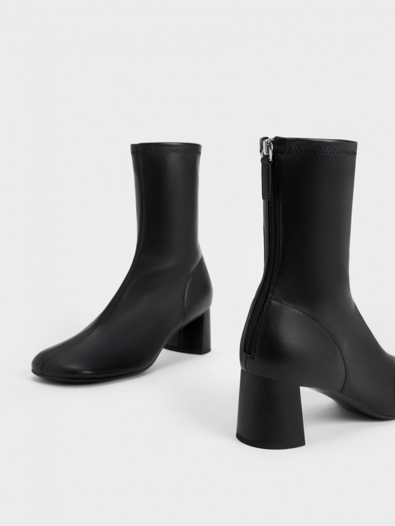 Μποτακια Charles And Keith Round-toe Zip-Up μαυρα | 89672-MJRN