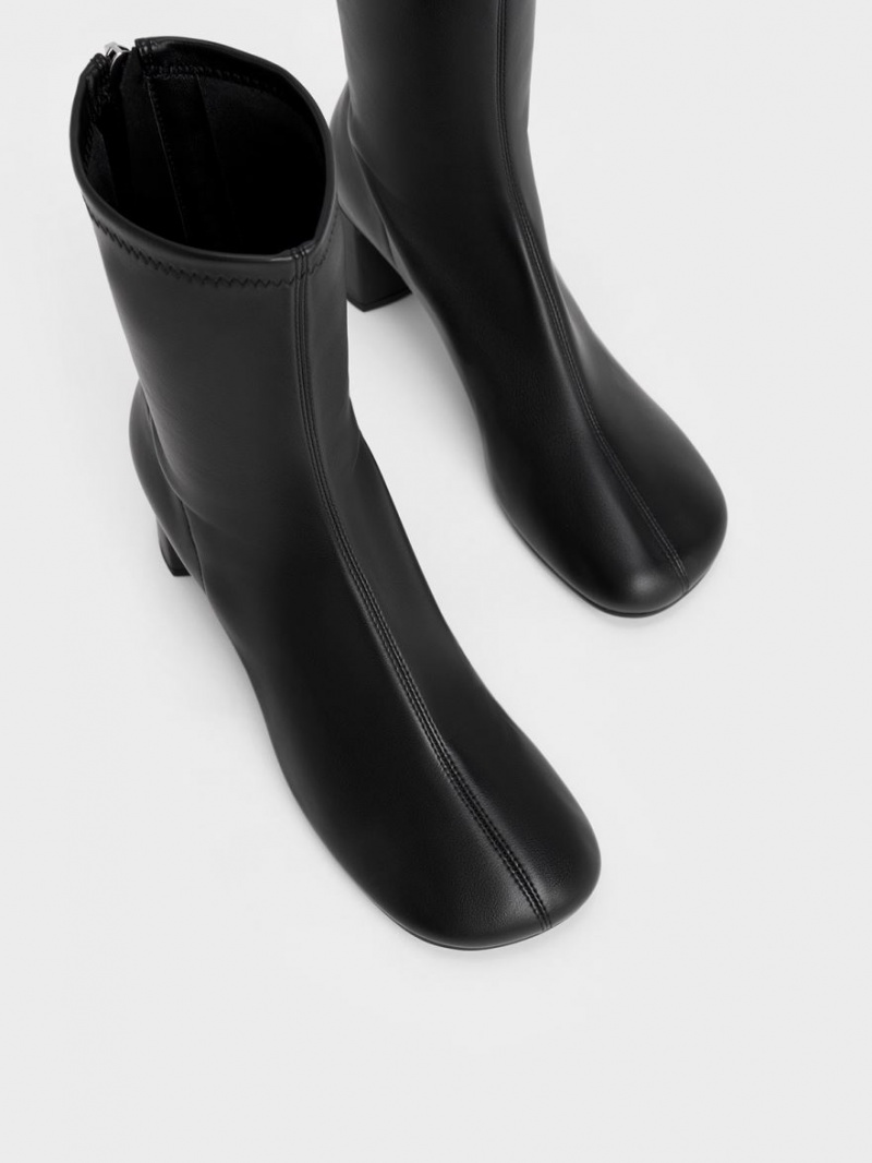 Μποτακια Charles And Keith Round-toe Zip-Up μαυρα | 89672-MJRN