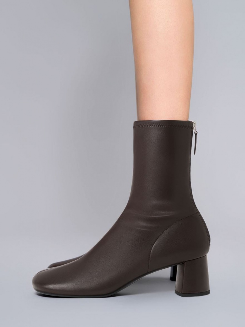 Μποτακια Charles And Keith Round-toe Zip-Up σκούρο καφε | 82069-TZKD
