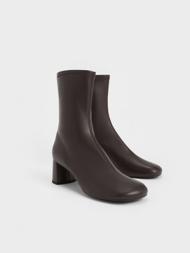 Μποτακια Charles And Keith Round-toe Zip-Up σκούρο καφε | 82069-TZKD