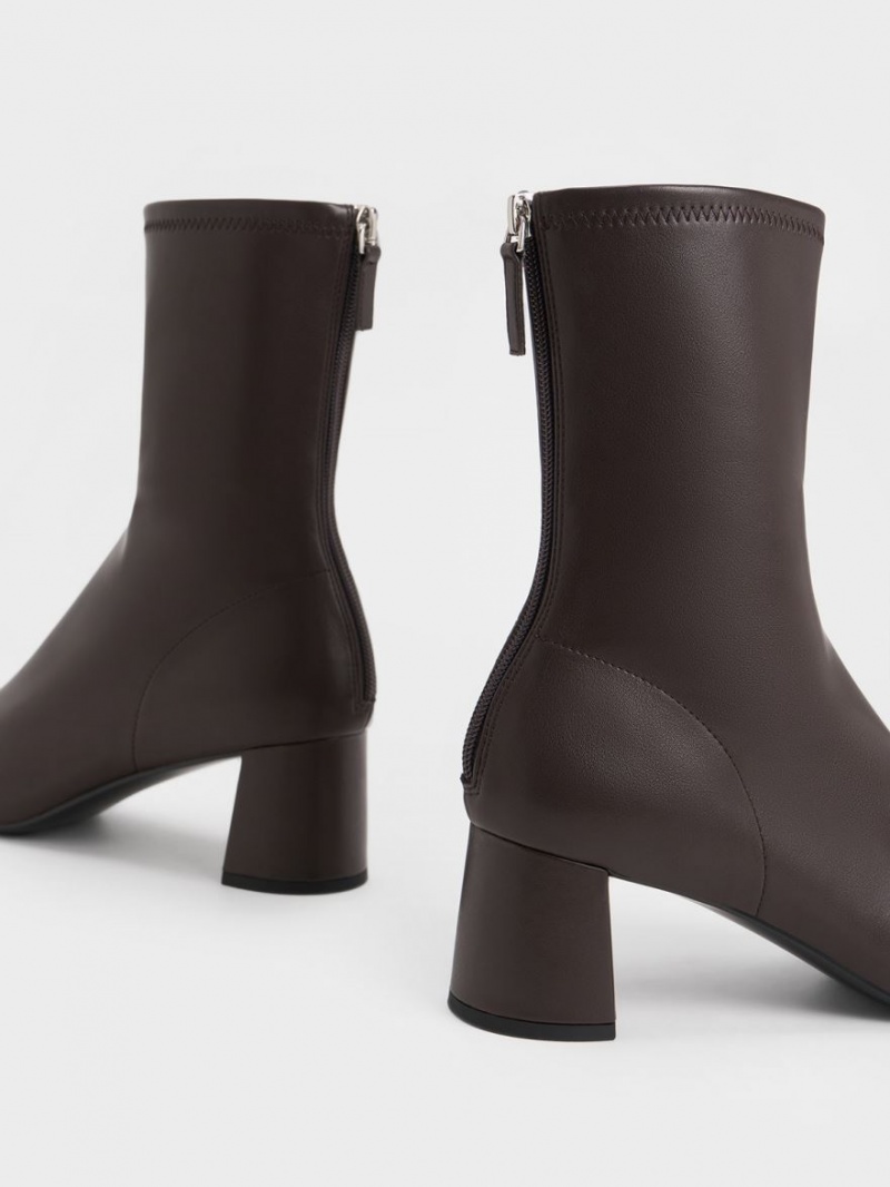 Μποτακια Charles And Keith Round-toe Zip-Up σκούρο καφε | 82069-TZKD