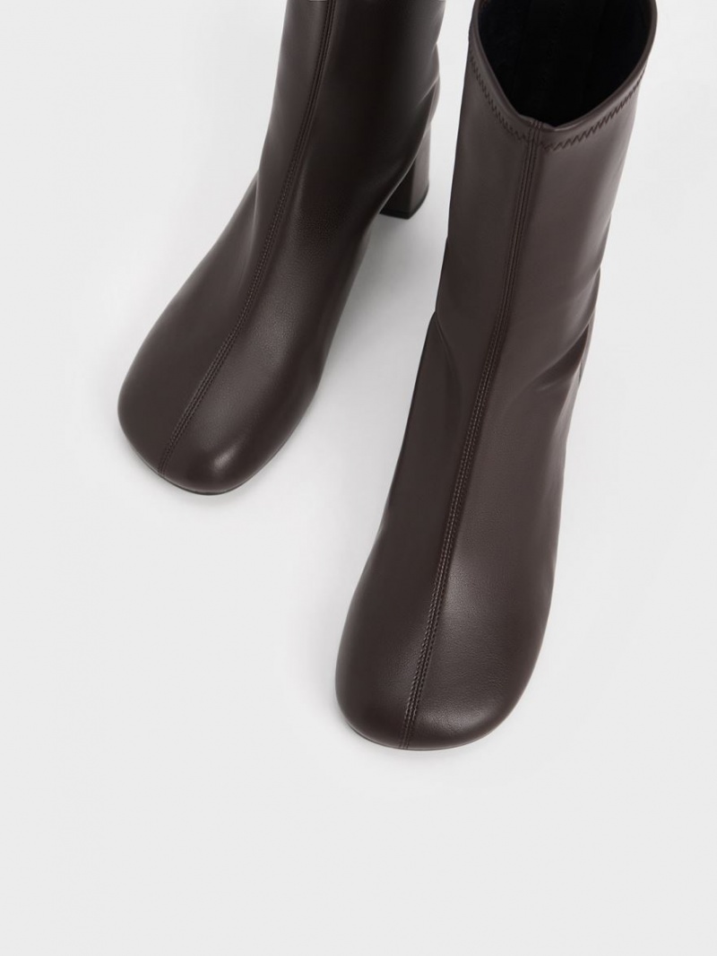 Μποτακια Charles And Keith Round-toe Zip-Up σκούρο καφε | 82069-TZKD