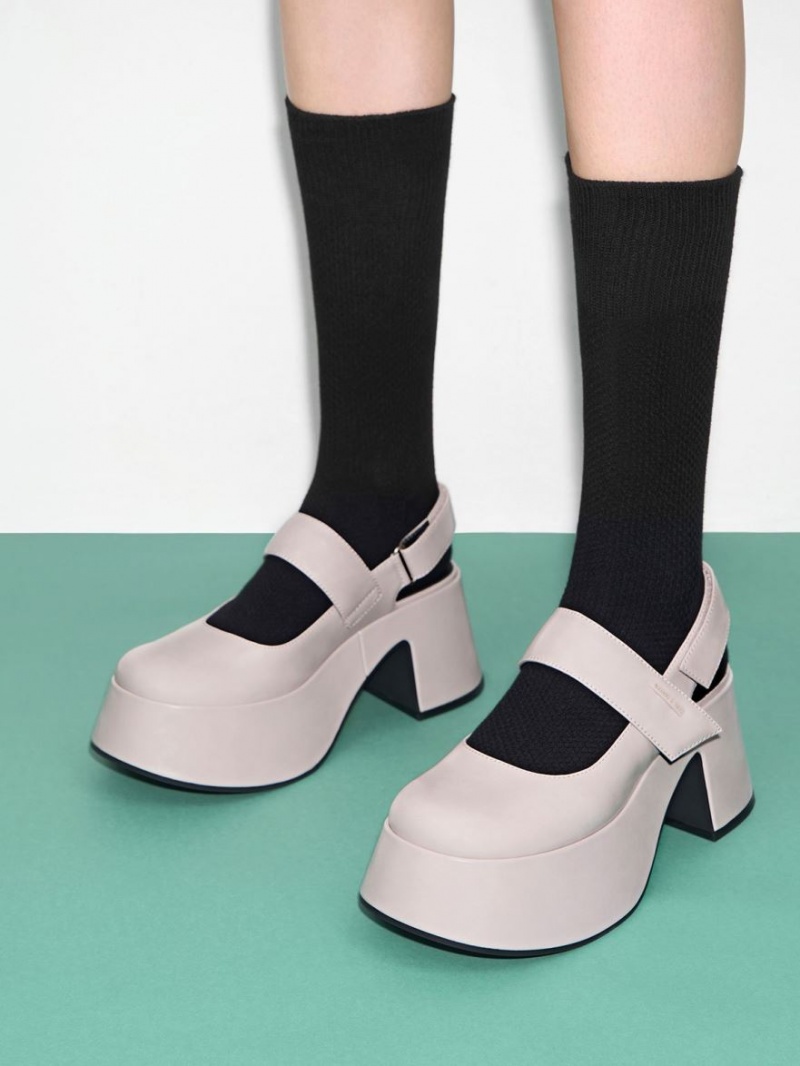 Γοβεσ Charles And Keith Rubina Slingback Mary Jane ανοιχτο γκρι | 26105-KIPS