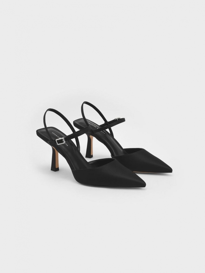Γοβεσ Charles And Keith Satin Ankle-λουρακια μαυρα | 08613-PEUS