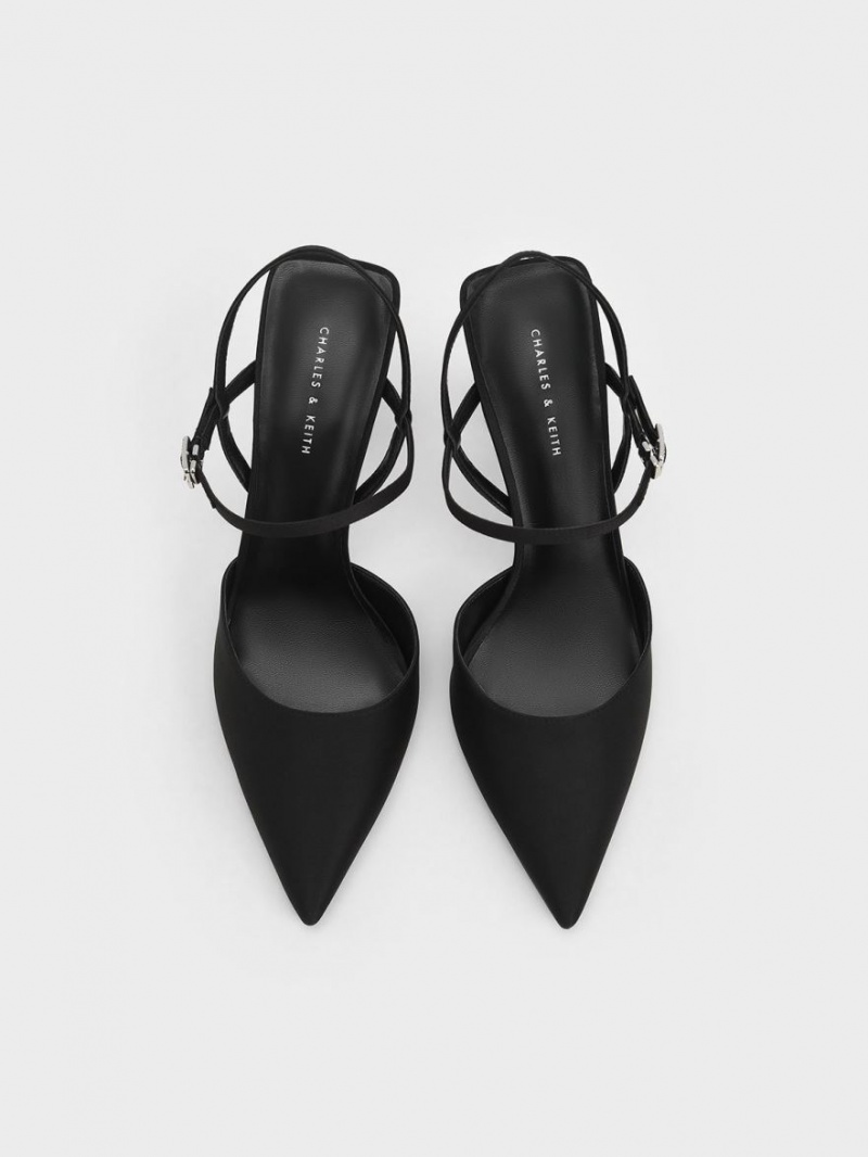 Γοβεσ Charles And Keith Satin Ankle-λουρακια μαυρα | 08613-PEUS
