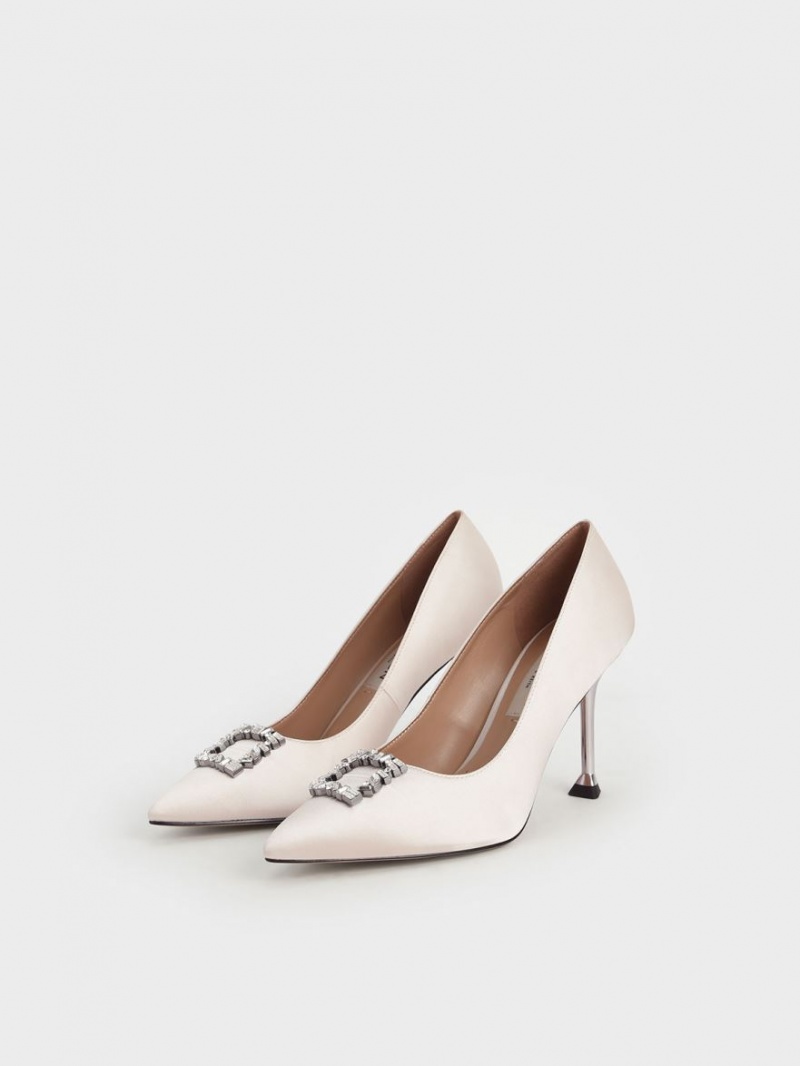 Γοβεσ Charles And Keith Satin Gem-Embellished κρέμα | 14563-ANRB