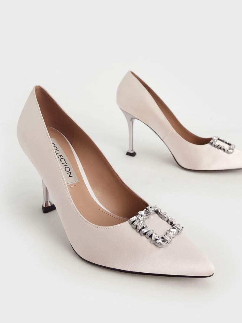 Γοβεσ Charles And Keith Satin Gem-Embellished κρέμα | 14563-ANRB