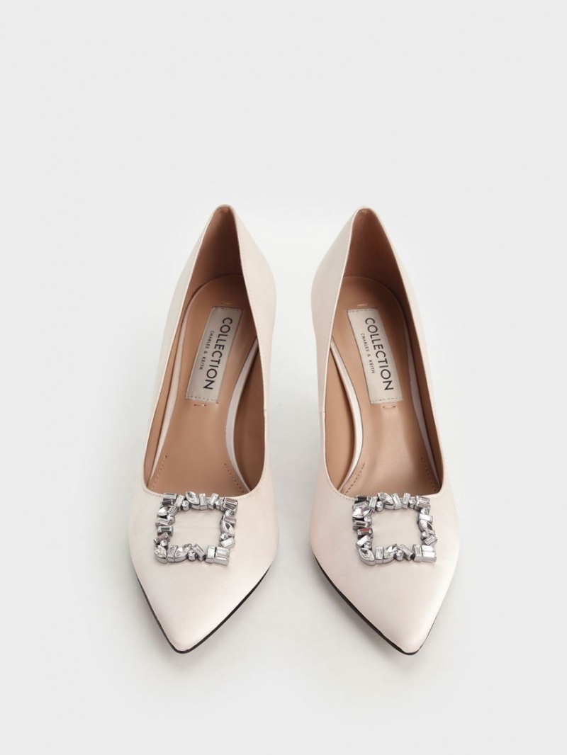 Γοβεσ Charles And Keith Satin Gem-Embellished κρέμα | 14563-ANRB