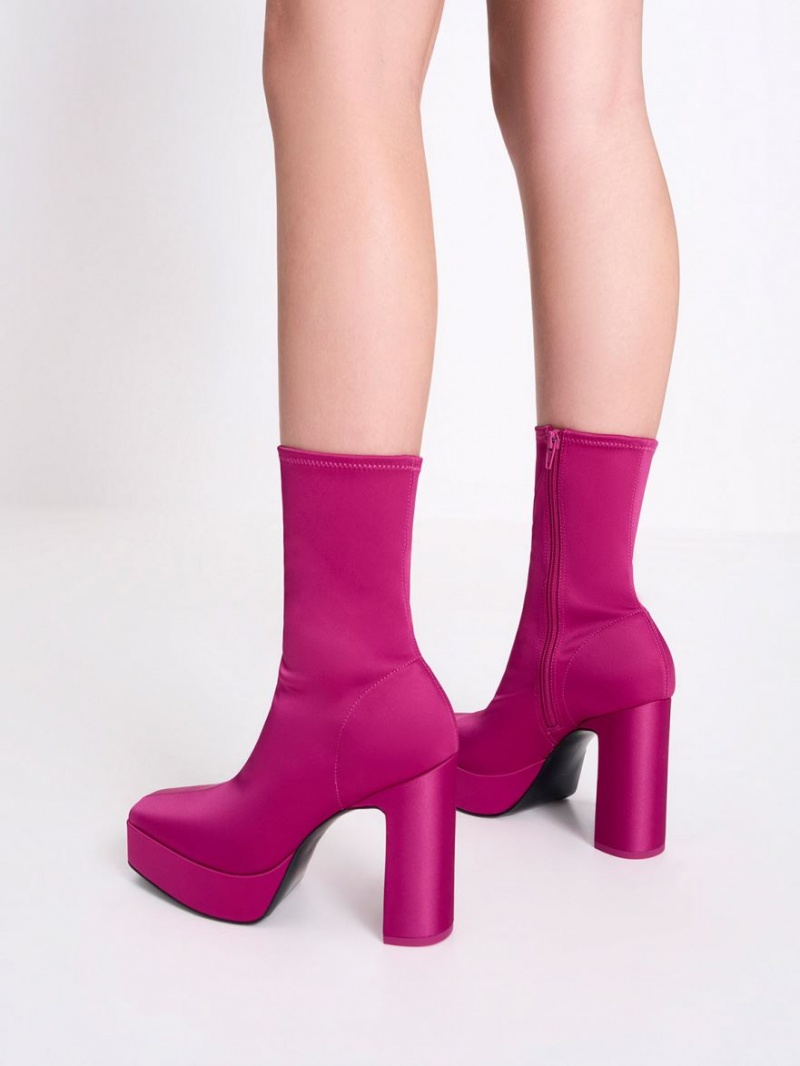 Μποτακια Charles And Keith Satin flatforms Block Heel φουξια | 16429-SGHL