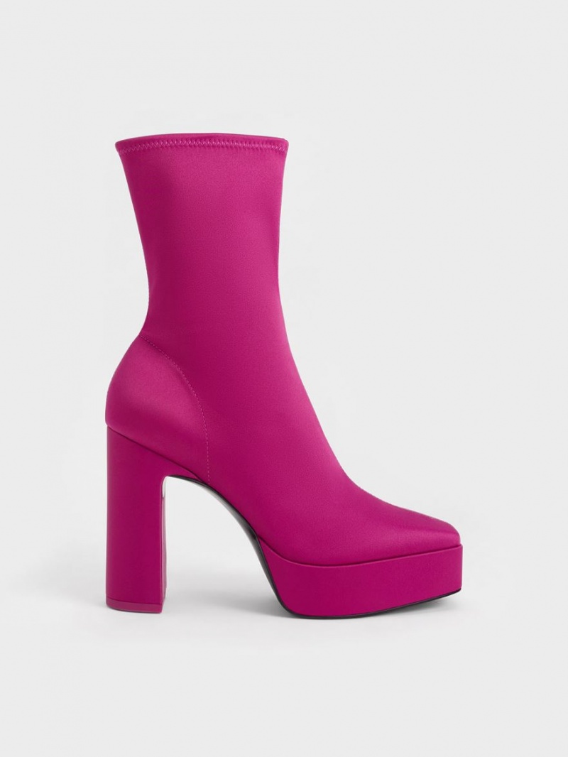 Μποτακια Charles And Keith Satin flatforms Block Heel φουξια | 16429-SGHL