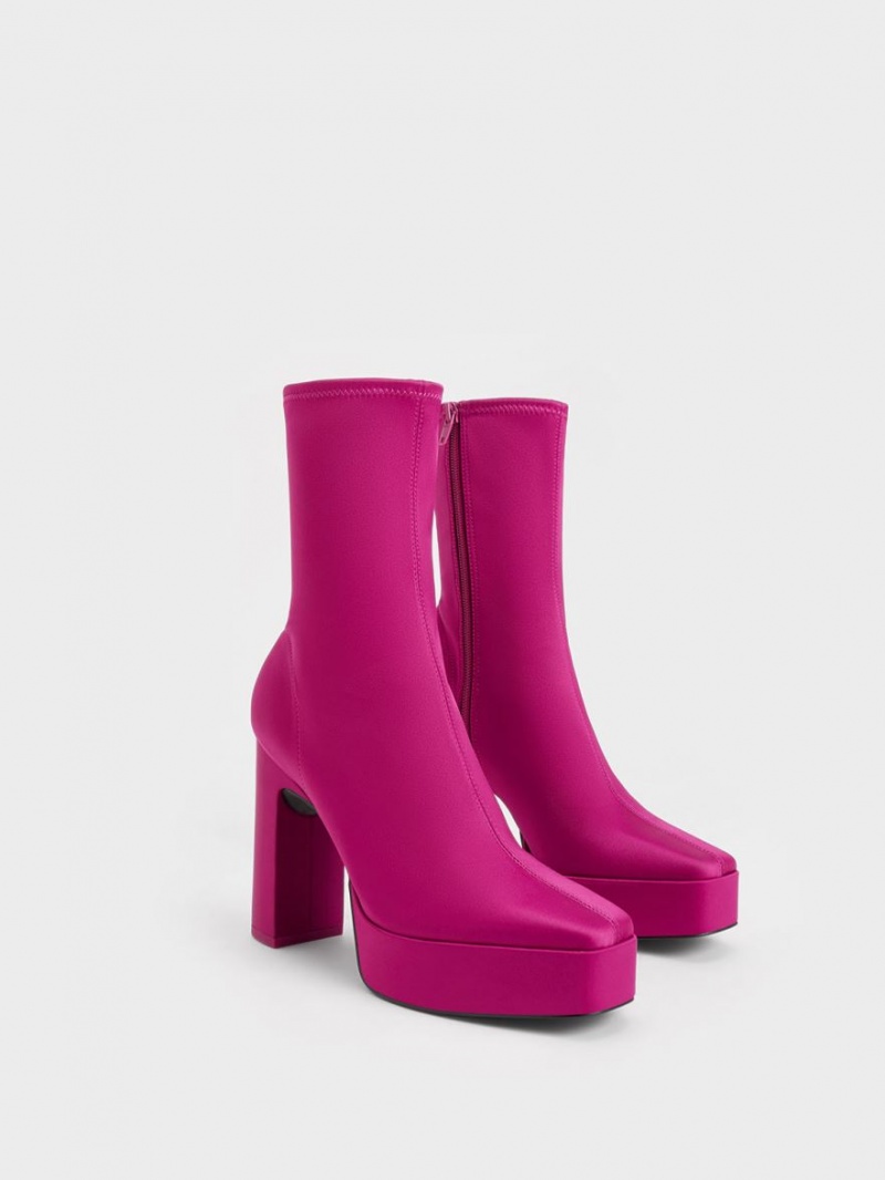 Μποτακια Charles And Keith Satin flatforms Block Heel φουξια | 16429-SGHL