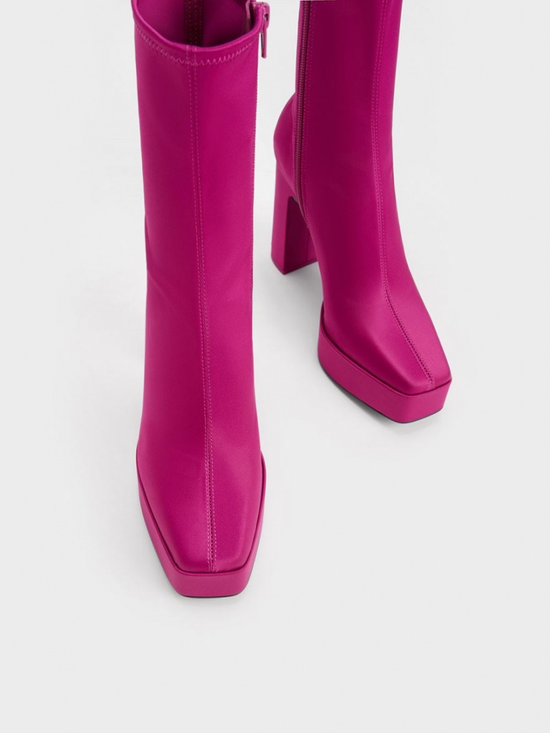 Μποτακια Charles And Keith Satin flatforms Block Heel φουξια | 16429-SGHL