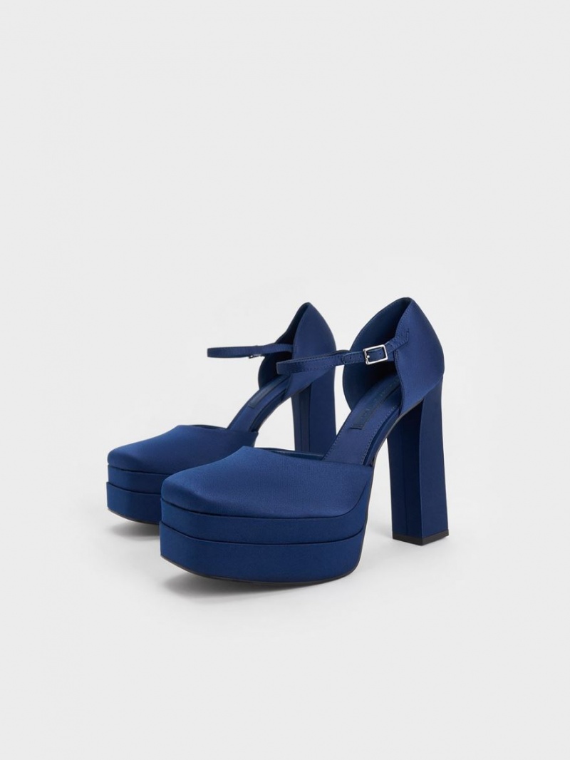 Γοβεσ Charles And Keith Satin flatforms D'Orsay σκούρο μπλε | 19432-WAOP