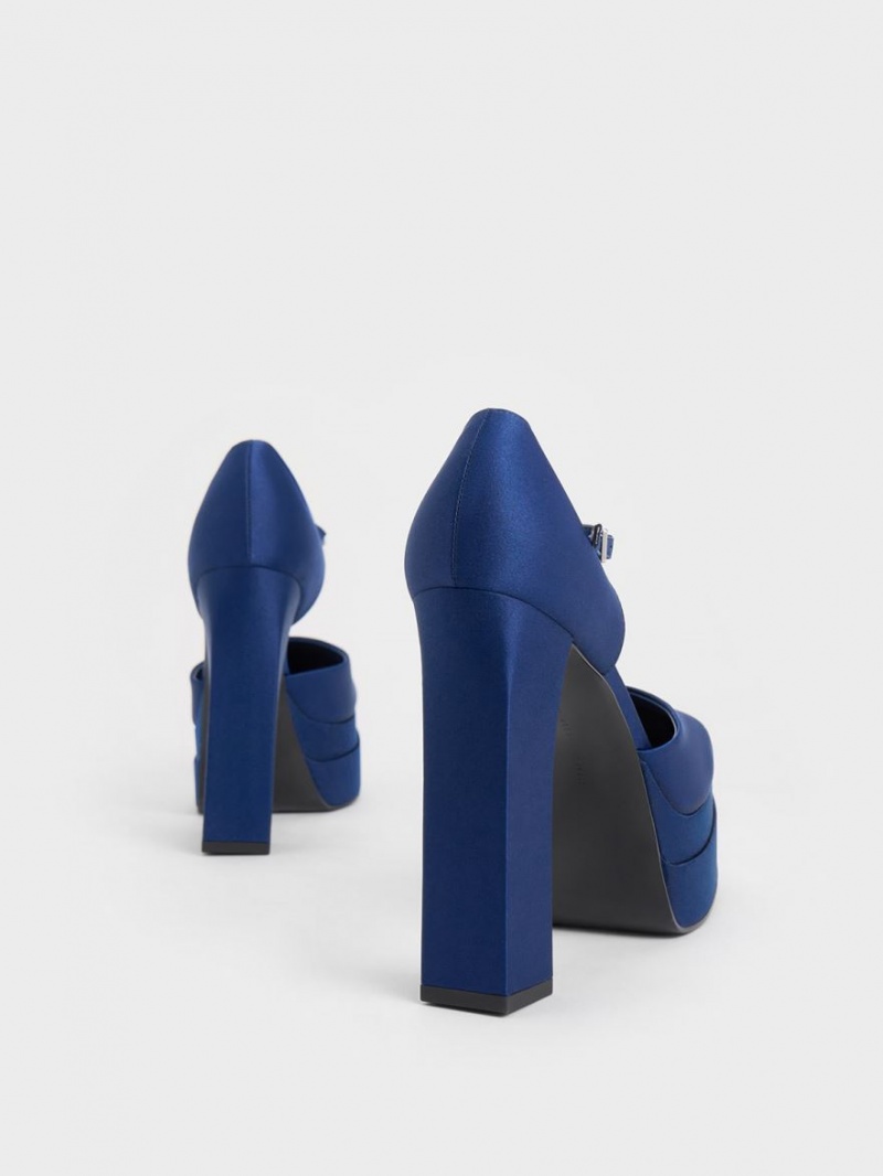 Γοβεσ Charles And Keith Satin flatforms D'Orsay σκούρο μπλε | 19432-WAOP