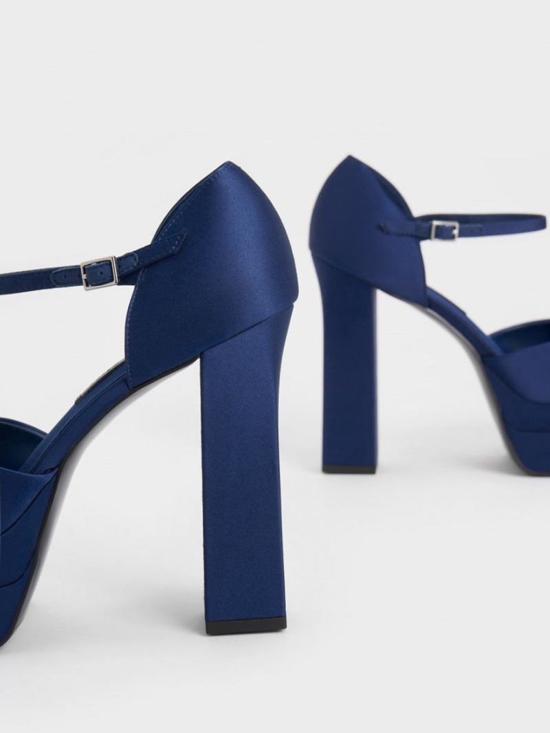Γοβεσ Charles And Keith Satin flatforms D'Orsay σκούρο μπλε | 19432-WAOP