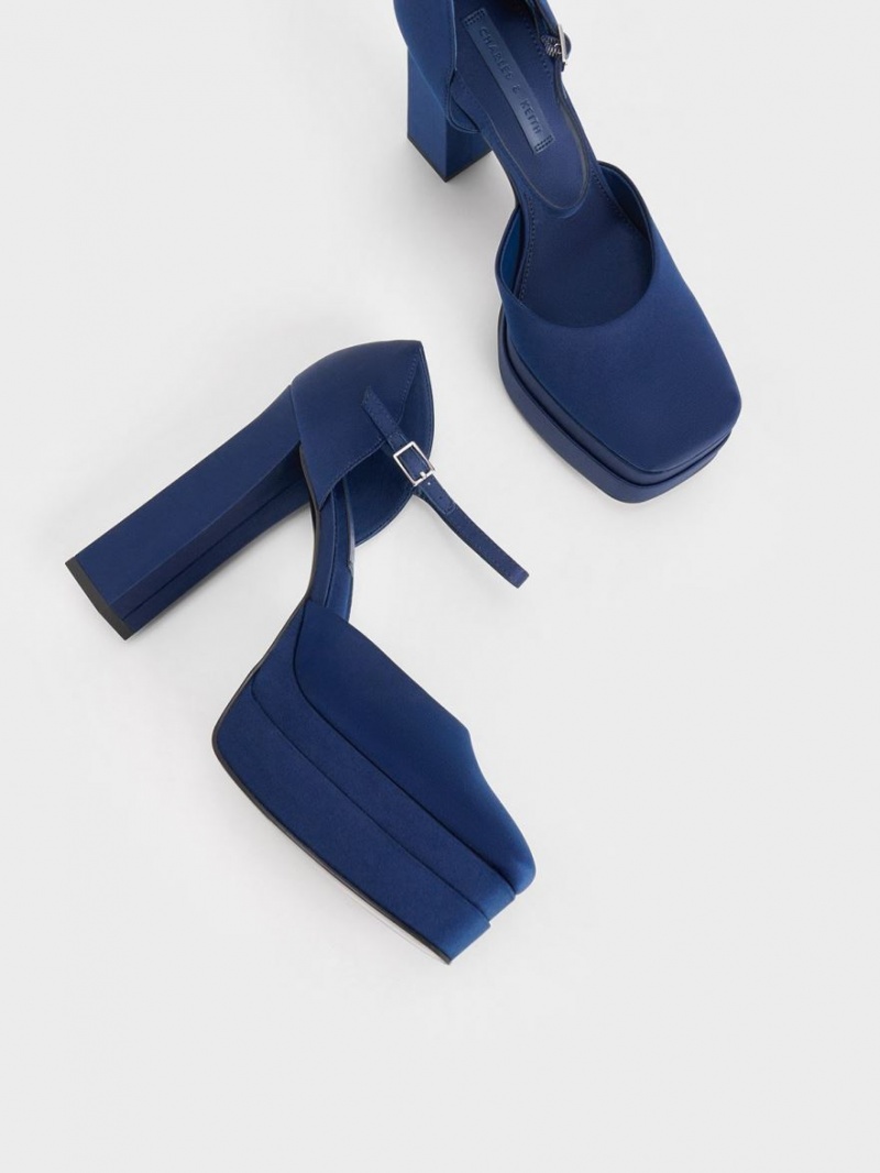 Γοβεσ Charles And Keith Satin flatforms D'Orsay σκούρο μπλε | 19432-WAOP