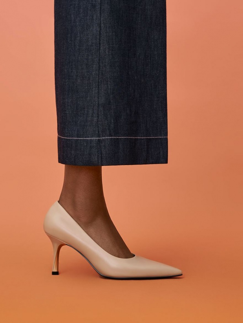 Γοβεσ Charles And Keith Sculptural Heel Pointed-toe Μπεζ | 25486-HCKT