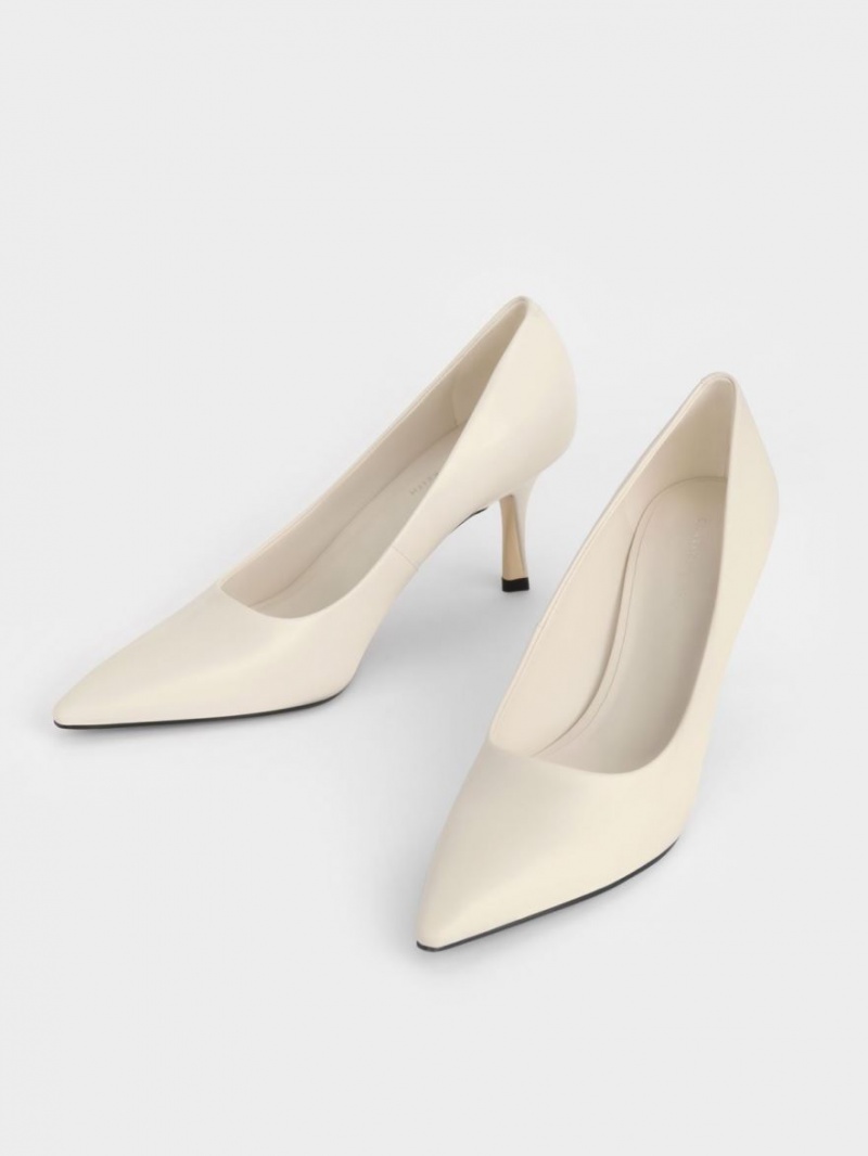 Γοβεσ Charles And Keith Sculptural Heel Pointed-toe κρέμα | 69274-VQST