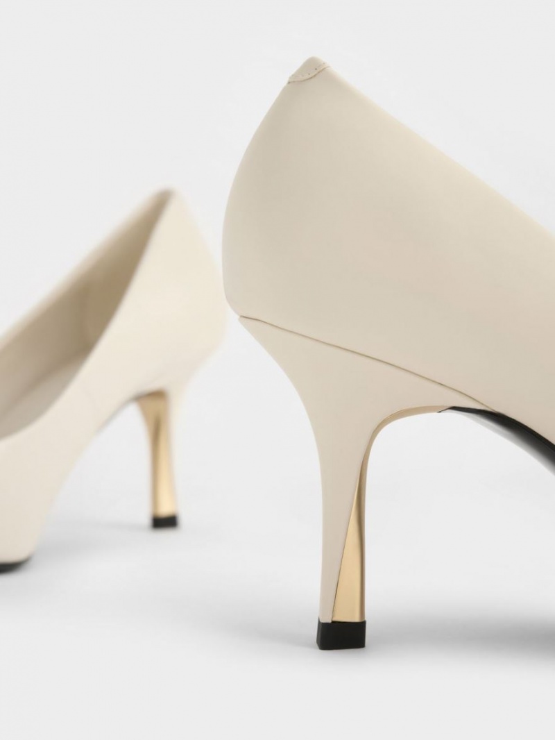 Γοβεσ Charles And Keith Sculptural Heel Pointed-toe κρέμα | 69274-VQST