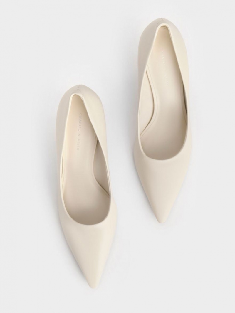 Γοβεσ Charles And Keith Sculptural Heel Pointed-toe κρέμα | 69274-VQST