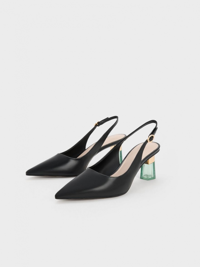 Γοβεσ Charles And Keith See-Through Trapeze Heel Slingback μαυρα | 32617-FPVC
