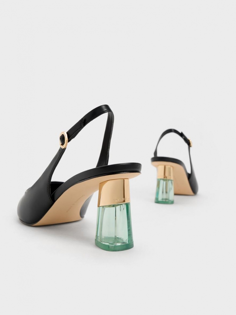 Γοβεσ Charles And Keith See-Through Trapeze Heel Slingback μαυρα | 32617-FPVC