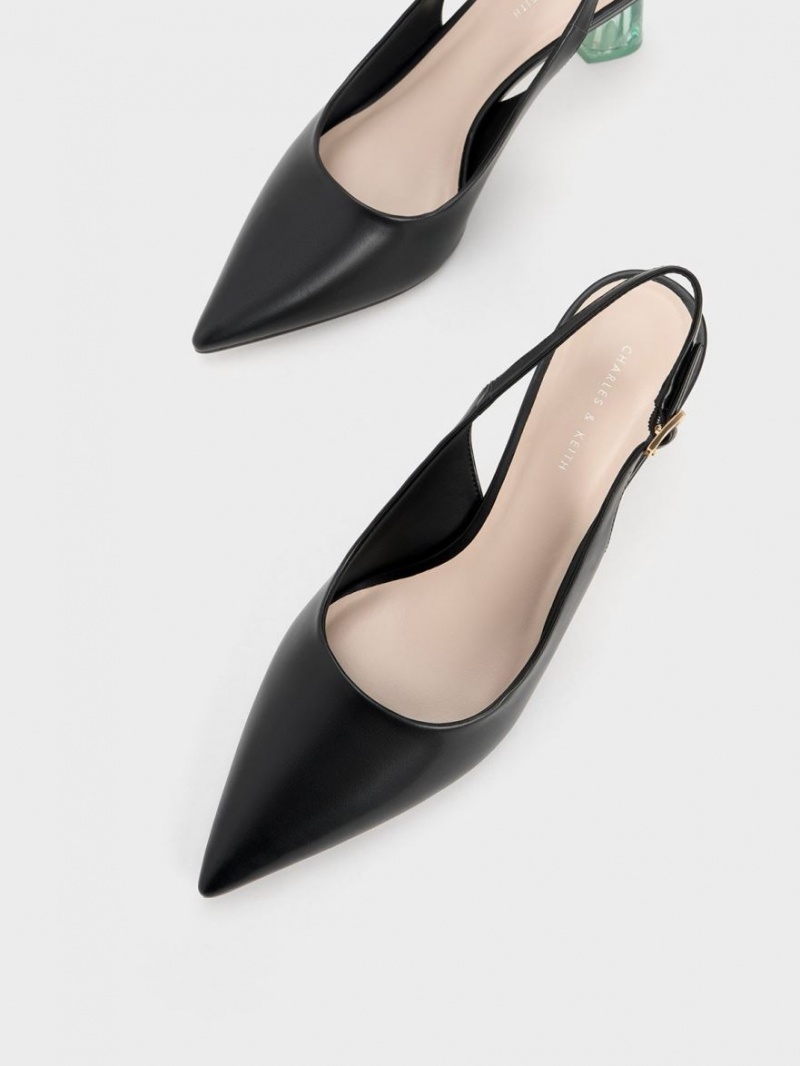 Γοβεσ Charles And Keith See-Through Trapeze Heel Slingback μαυρα | 32617-FPVC