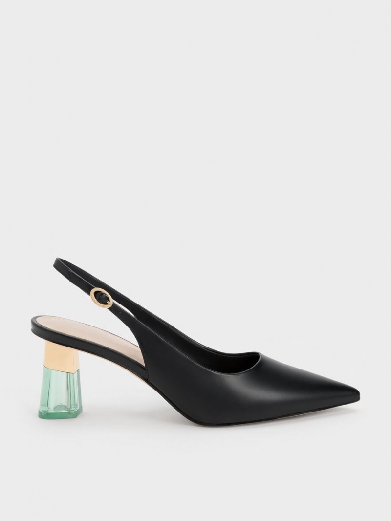 Γοβεσ Charles And Keith See-Through Trapeze Heel Slingback μαυρα | 32617-FPVC