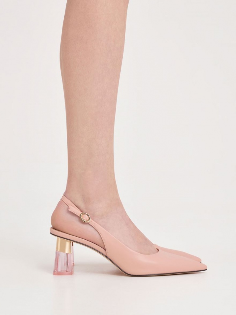 Γοβεσ Charles And Keith See-Through Trapeze Heel Slingback ροζ | 15987-SHMZ