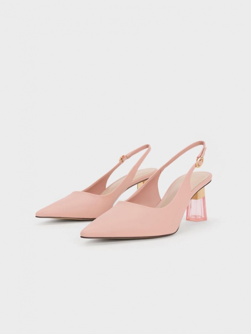 Γοβεσ Charles And Keith See-Through Trapeze Heel Slingback ροζ | 15987-SHMZ