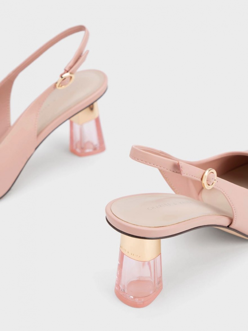 Γοβεσ Charles And Keith See-Through Trapeze Heel Slingback ροζ | 15987-SHMZ