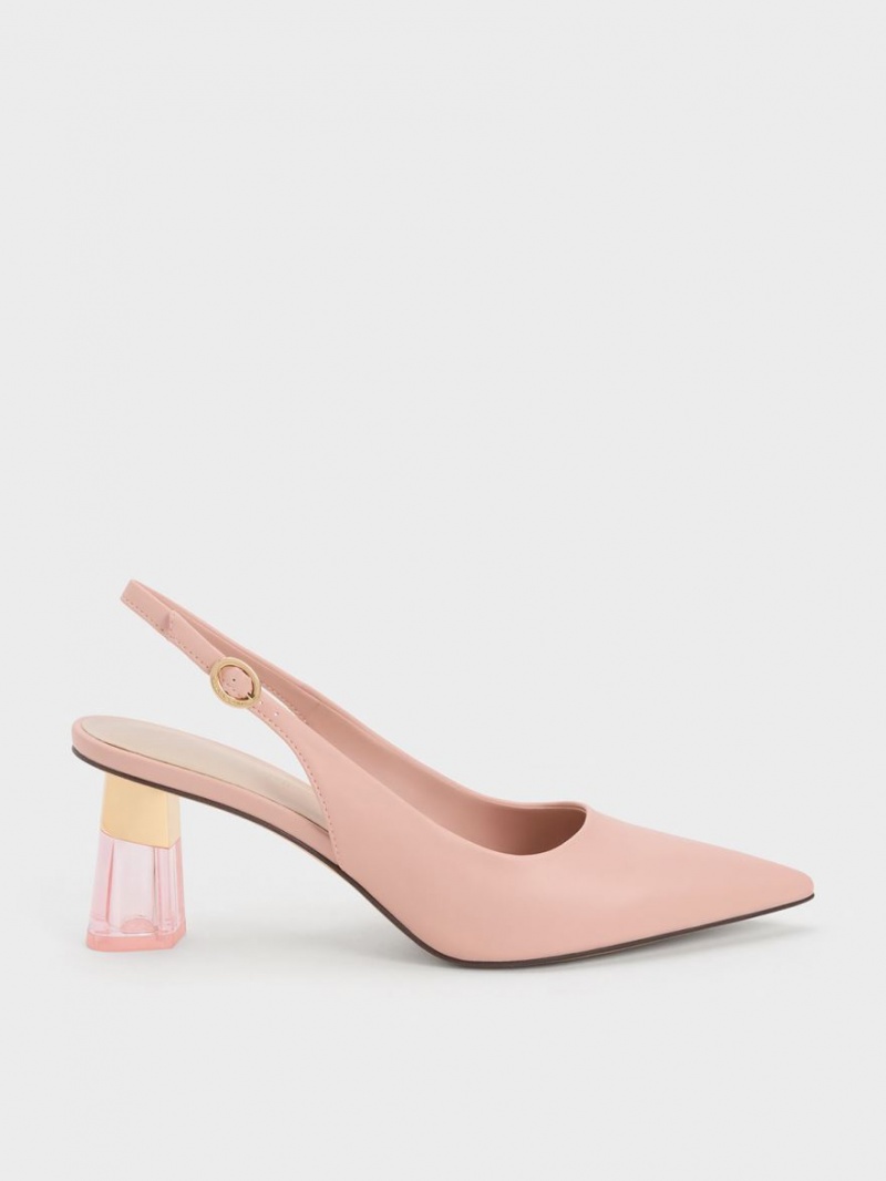 Γοβεσ Charles And Keith See-Through Trapeze Heel Slingback ροζ | 15987-SHMZ