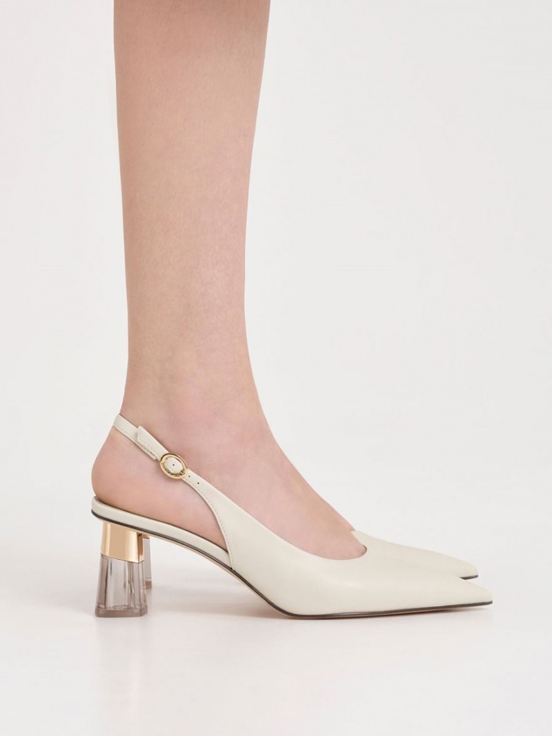 Γοβεσ Charles And Keith See-Through Trapeze Heel Slingback ασπρα | 43157-RVQT